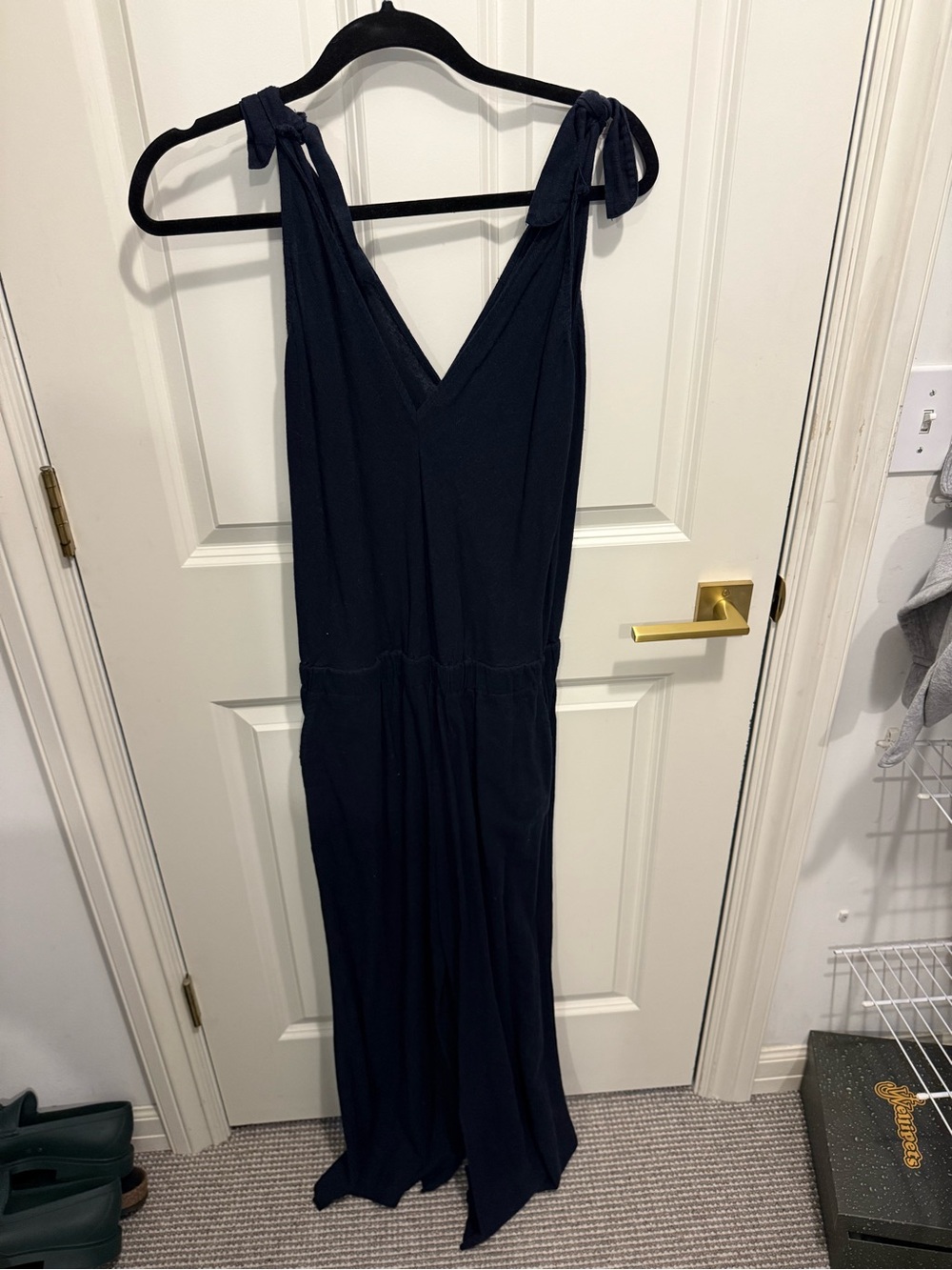 Navy V-Neck Tie-Shoulder Maxi Dress